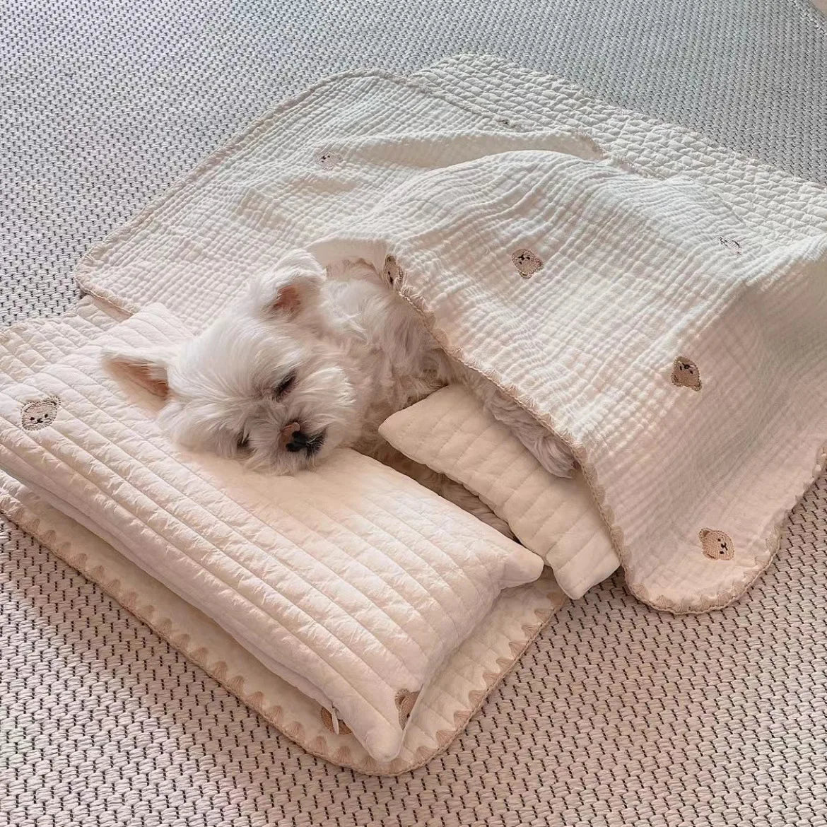 Ensemble de lit pour chien, avec oreiller, matelas, couette, amovible, lavable, nid de chat, doux et confortable, fournitures pour animaux de compagnie, 3 pièces/ensemble