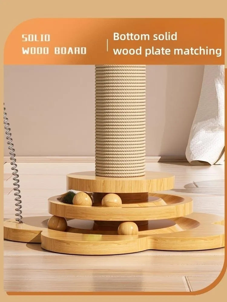 Juguete para gatos, plataforma giratoria de madera maciza para gatos, divertidas bolas de palo para gatos, tabla de rascado de Sisal duradera, suministros para gatos, columna de agarre para gatos