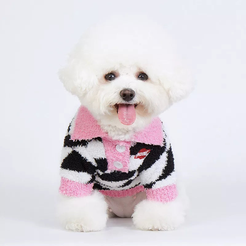 Winter Fleece Dog Sweaters Cat Warm Thicken Fashion Clothing Black and White Rhombus Print Pet Clothes Puppy Dogs Pullover Style