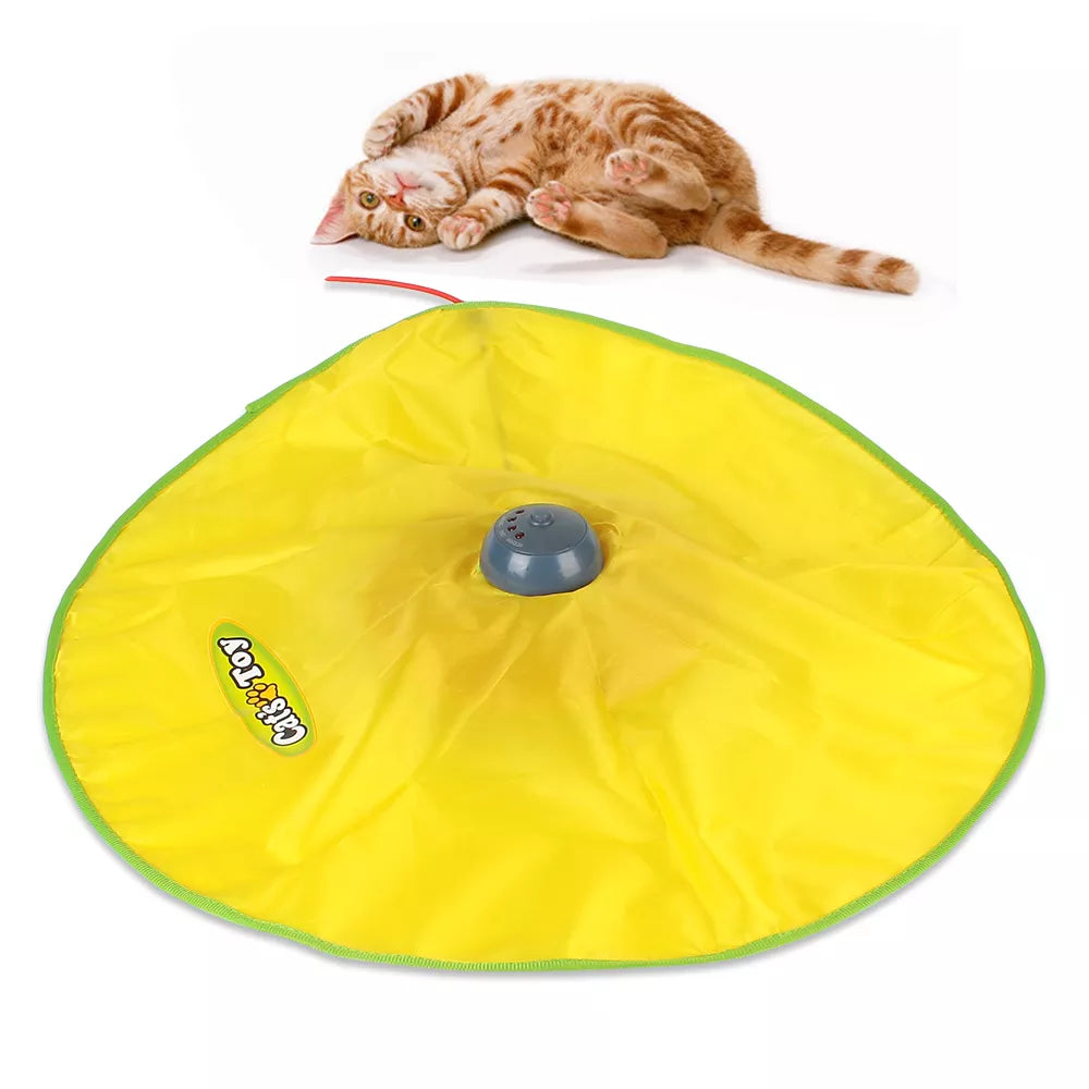 Juguete interactivo para mascotas con plumas móviles de tela de ratón encubierto de 4 velocidades para gatos y gatitos, placa de juguete eléctrica automática para gatos