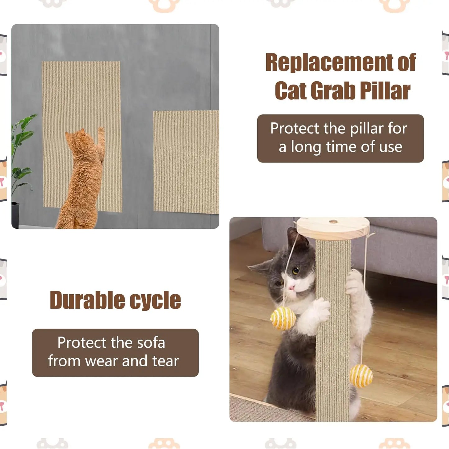 Tapis à gratter pour chat, 4 paquets, couverture de tapis pour poste à gratter, auto-adhésif, protection pour meubles et canapé d'arbre à chat