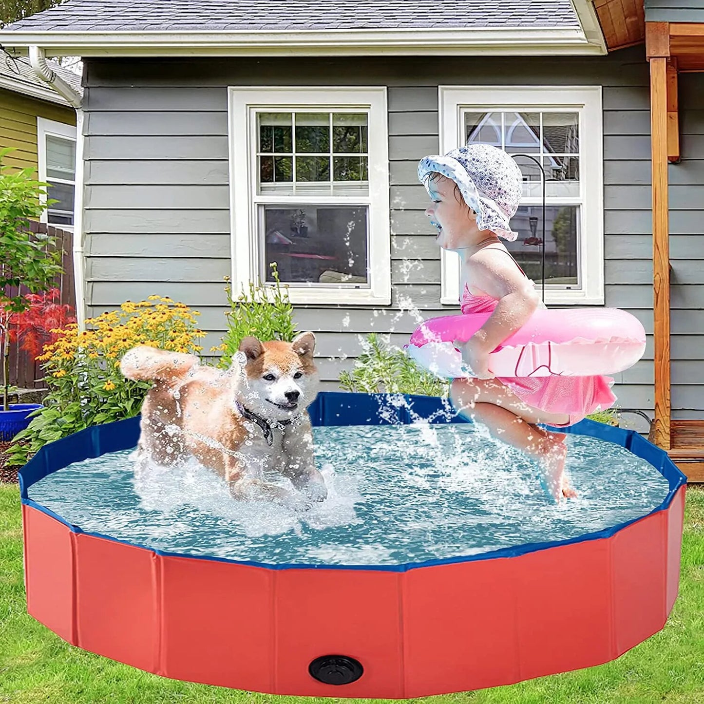 Piscina plegable para perros, piscina de bolas para niños, interior, exterior, verano, baño fresco, bañera de lavado, 60-80 cm de diámetro, accesorios portátiles para bañera de baño para mascotas