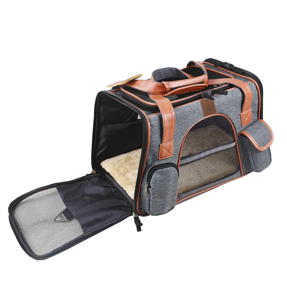 Bolsa transportadora para perros, mochila lateral suave, transportadores para mascotas y gatos, bolsas de viaje para perros, transporte aprobado por aerolínea para perros pequeños y gatos salientes