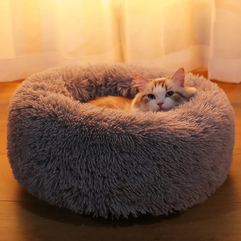 Kimpets Round Cat Bed Dog Pet Bed Kennel Non-Slip Winter Warm Dog Kennel Sleeping Long Plush Soft Puppy Cushion Mat Cat Supplies