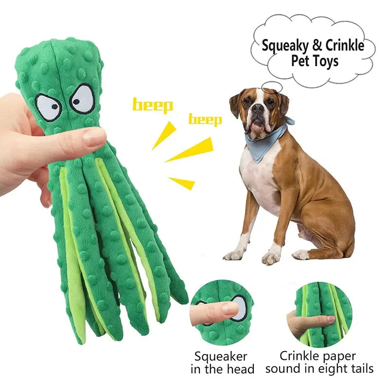 Juguetes de peluche para perros, pulpo, juguetes para perros chirriantes para la dentición, juguetes interactivos suaves y duraderos para masticar perros para cachorros