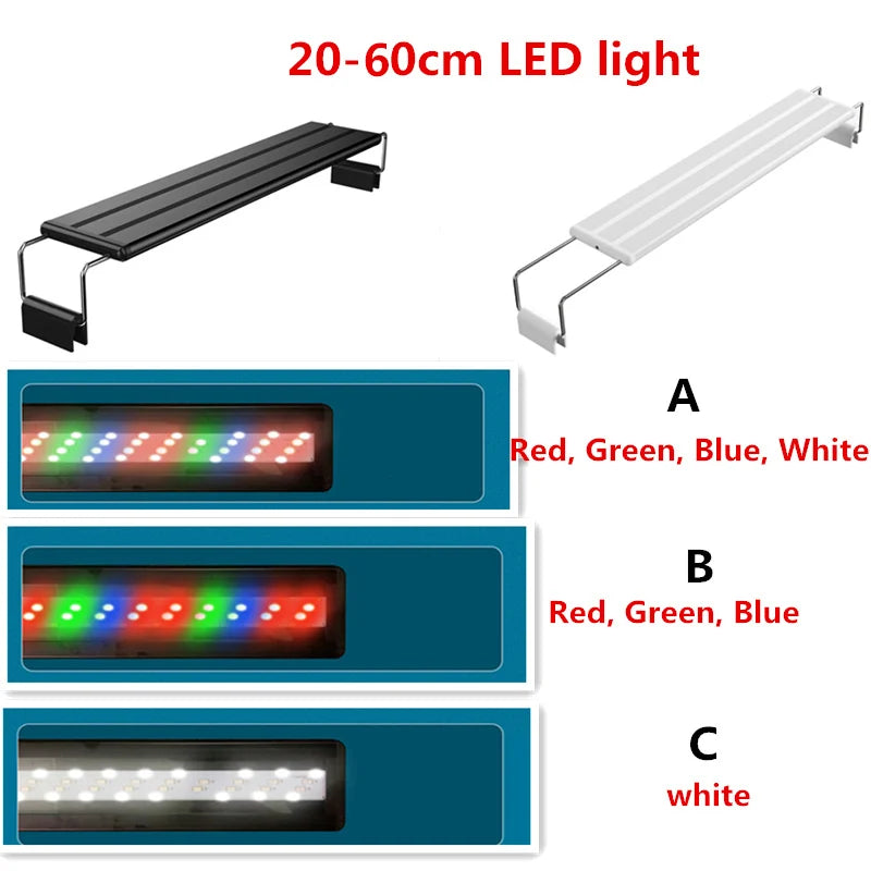 20cm-60CM LED superfino iluminación de acuario luz de plantas acuáticas lámpara Extensible impermeable con Clip para pecera 110v-240v