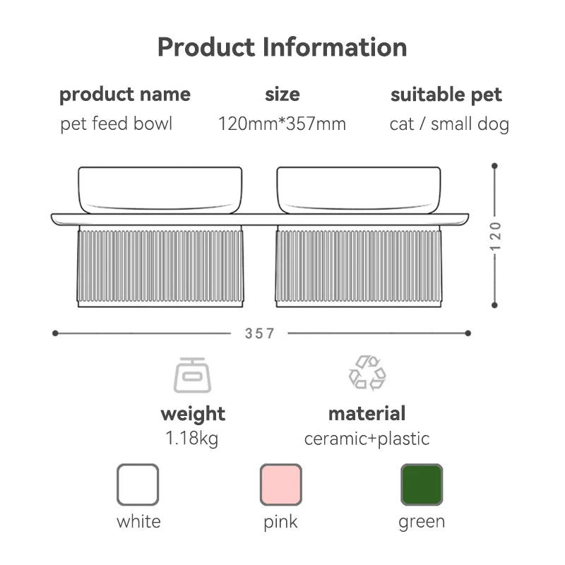 Double bols d'eau et de nourriture pour chiens, avec support surélevé pour boissons et chats, mangeoires anti-fuite, fournitures d'alimentation en céramique pour animaux de compagnie
