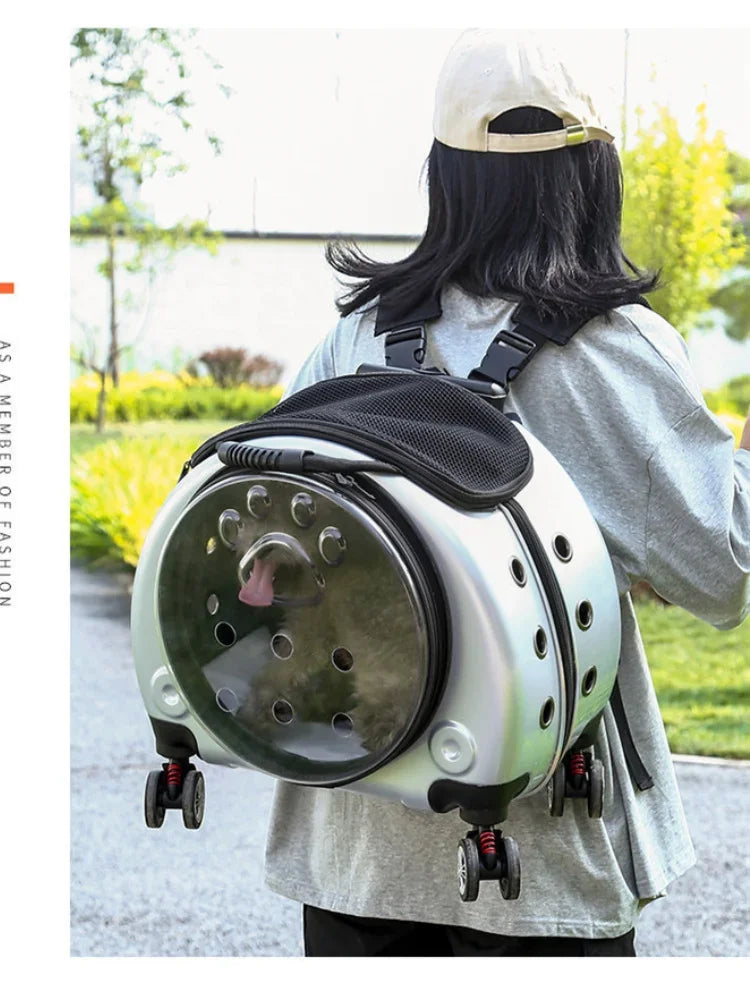 Maleta con ruedas para perros y gatos, equipaje con ruedas, Maleta transparente, mochila transportadora para Gato transpirable, cochecito para mascotas