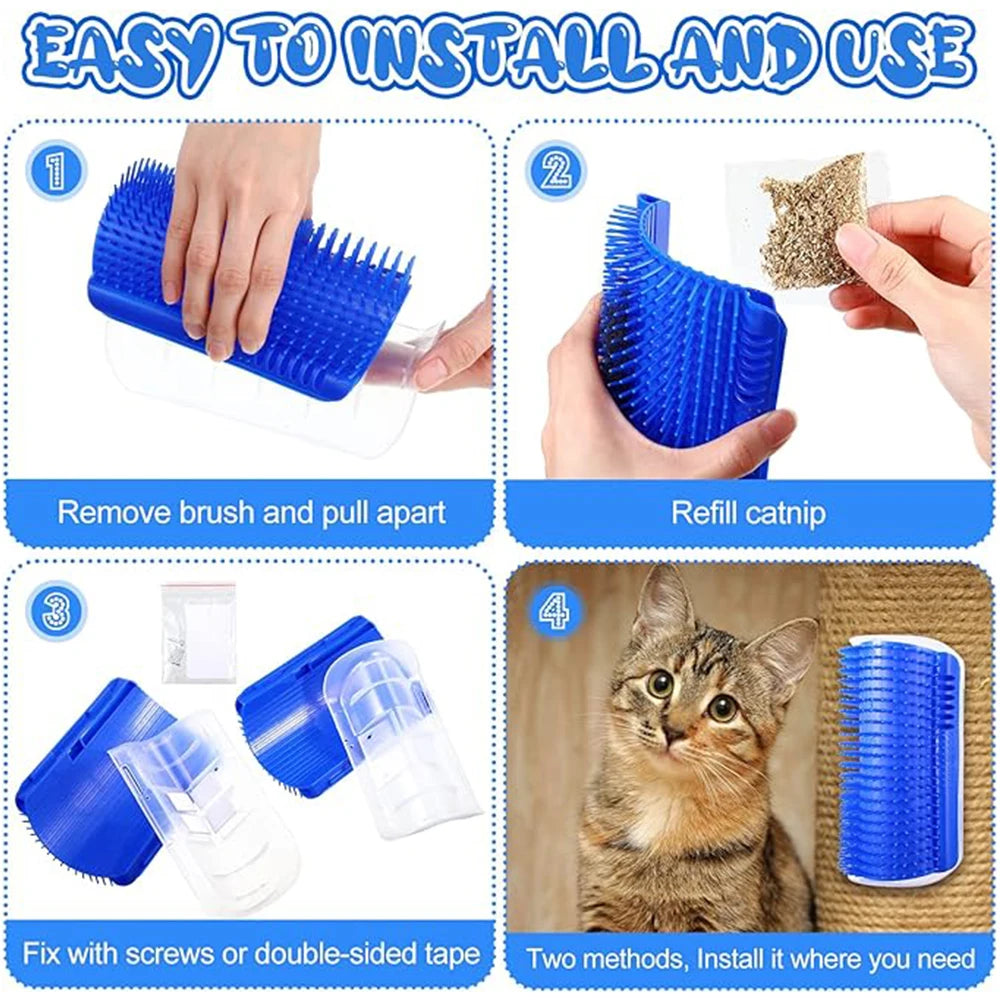 Brosse pour chat, peigne, jouet pour chat avec herbe à chat, brosse murale d'angle pour chat, grattoir, Massage, peigne d'auto-toilettage, brosse pour animaux de compagnie, épurateur d'angle pour chat