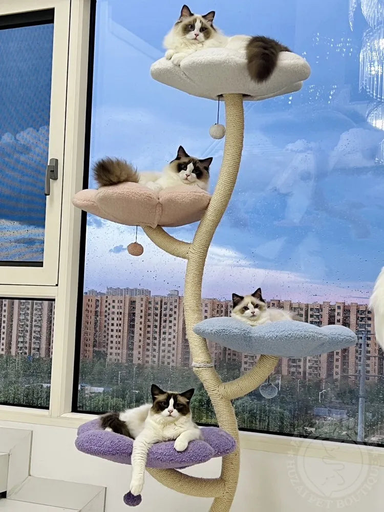 Árbol para gatos, flor, árbol Towercat, flores rosa, árbol grande para gatos, marco de escalada, muebles de juguete, Villa trepadora, transporte, suministros para mascotas, cama