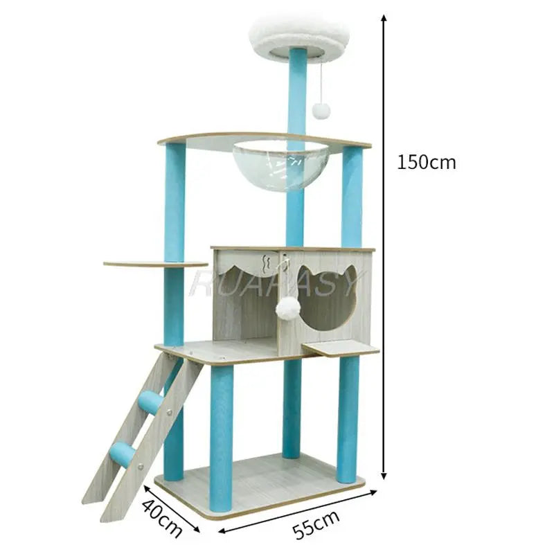 Plataforma de salto para gatos grande, juguetes de árbol para gatos de varios niveles, poste de condominio, nido de percha acogedor, torre rascadora, árbol trepador para cama de gato