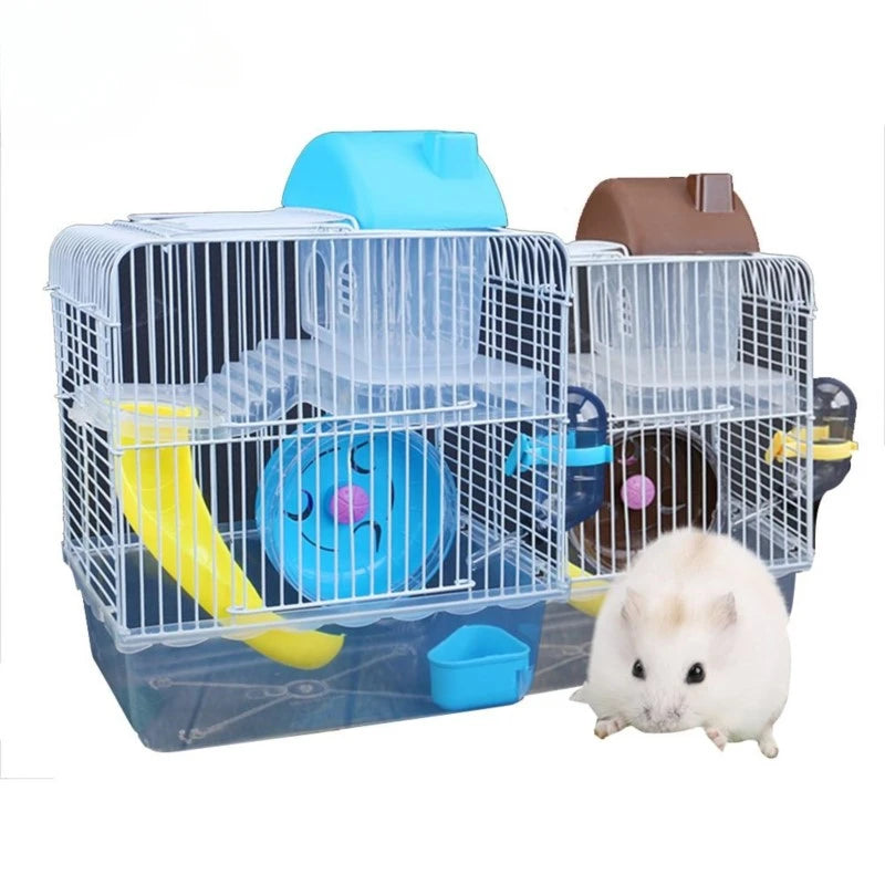 Cage métallique en forme de Villa à deux étages avec bol d'alimentation, petit château de jouet de patinage à roulettes, Cage à Hamster à Double couche