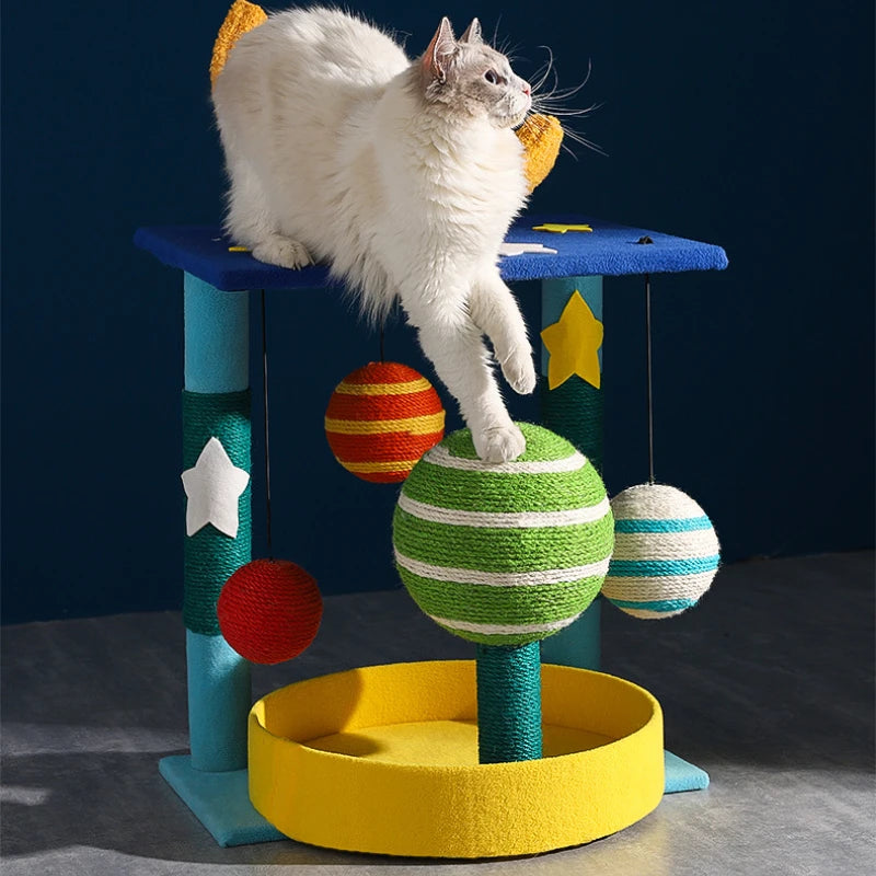 Creative Planet Trepador para Gatos, Árbol para Gatos Pequeño, Tabla Rascadora para Mascotas de Sisal Integrada, Rascadores de Torre para Mascotas, Cama de Juguete con Nido para Parque Infantil