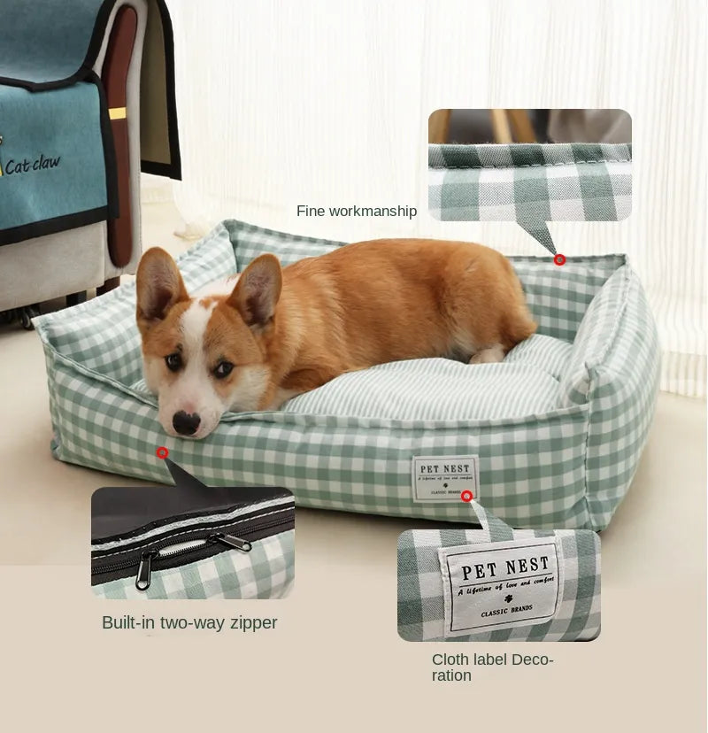 Bed for Dog Cat Pet Square Lattice Kennel Medium Small Dog Sofa Bed Cushion Pet Calming Dog Bed House Pet Supplies