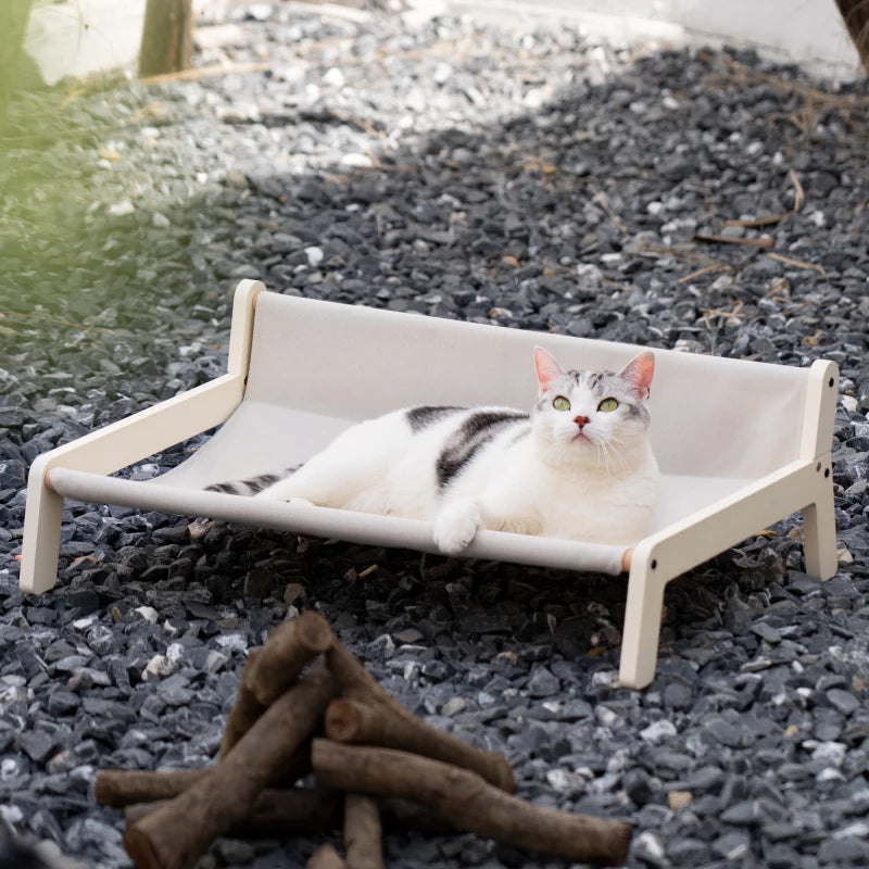 Mewoofun-cama para gatos con marco de madera, muebles de lona transpirable, cama para Gato, sillas de playa para interiores y exteriores, suministros para gatos, perros y cachorros