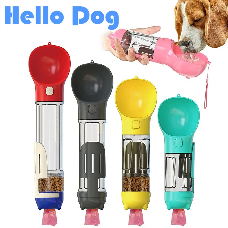 Hello Dog – bouteille d'eau Portable 4 en 1 pour chien et chat, distributeur de nourriture avec pelle à merde et merde, fournitures multifonctions pour animaux de compagnie, accessoires de bol