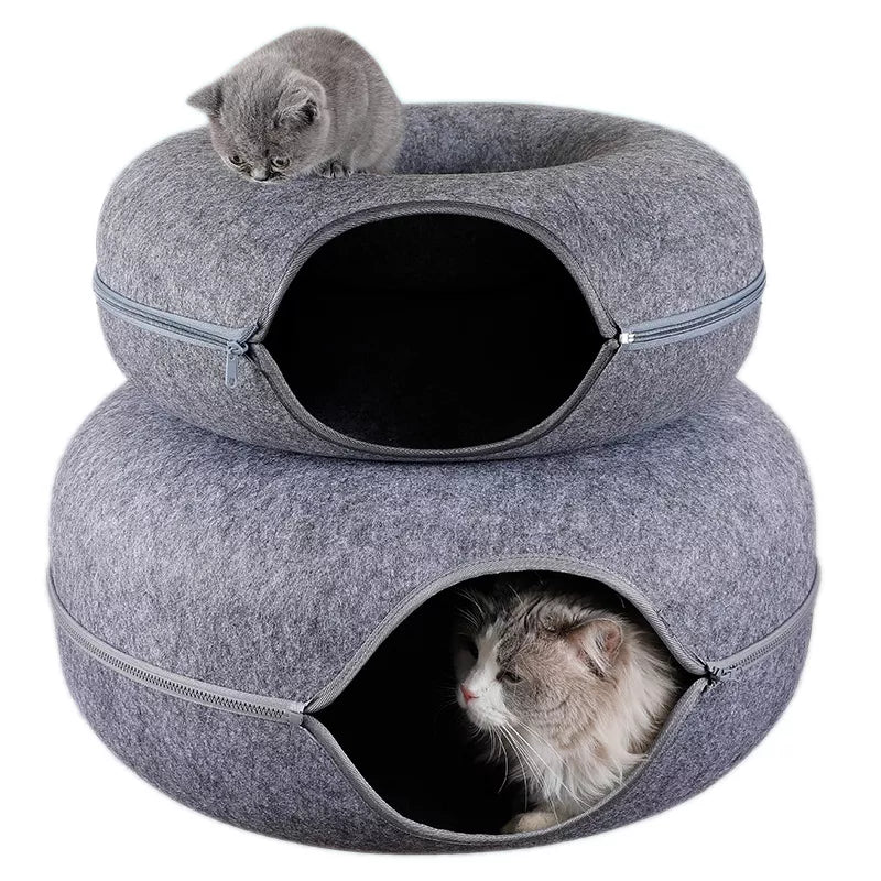 Lit beignet pour chat, Tunnel pour animaux de compagnie, jeu interactif, jouet pour chat, jouet d'intérieur à double usage, équipement de sport pour chaton, jouet d'entraînement pour chat, maison pour chat