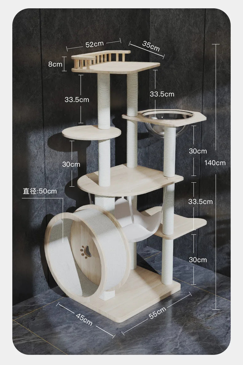 Marco de escalada para gatos, nido de madera totalmente maciza, árbol integrado, estante grande, torre, cápsula espacial para saltar, producto para gatos, juguetes de instalaciones