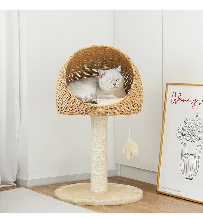 Árbol de escalada para rascar gatos, casa tejida de mimbre, trinquete de molienda para mascotas, poste rascador de Sisal, marco rascador para gatos, cama tipo nido, Juguetes