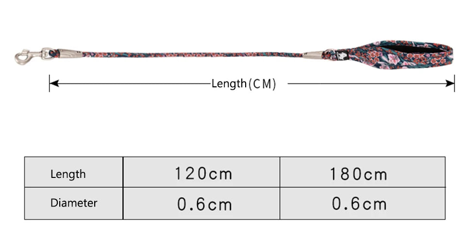 Correa para mascotas con estampado floral, poliéster, mango multiposición, accesorios duraderos, suaves y cómodos