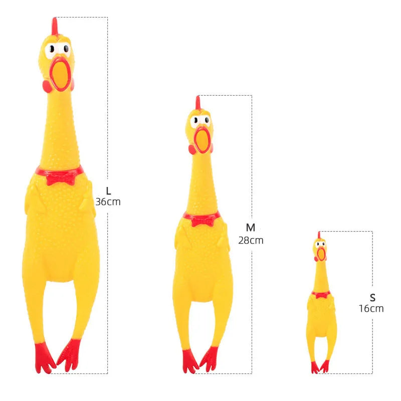 Juguete con sonido para perros, pollo chillón, juguete para perros que libera sonido al estrujar, juguete para masticar para perros, caucho amarillo duradero