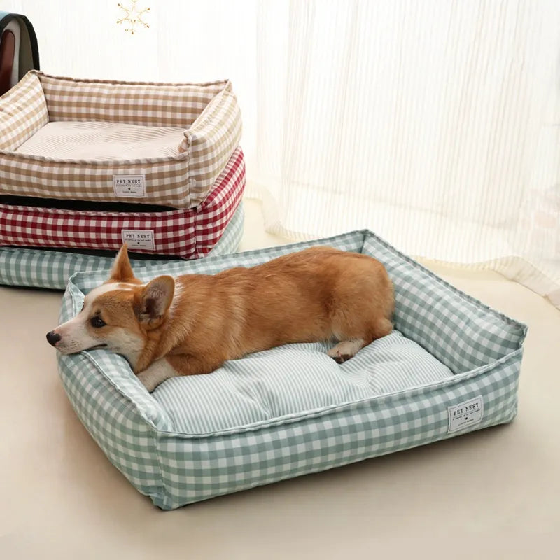 Bed for Dog Cat Pet Square Lattice Kennel Medium Small Dog Sofa Bed Cushion Pet Calming Dog Bed House Pet Supplies