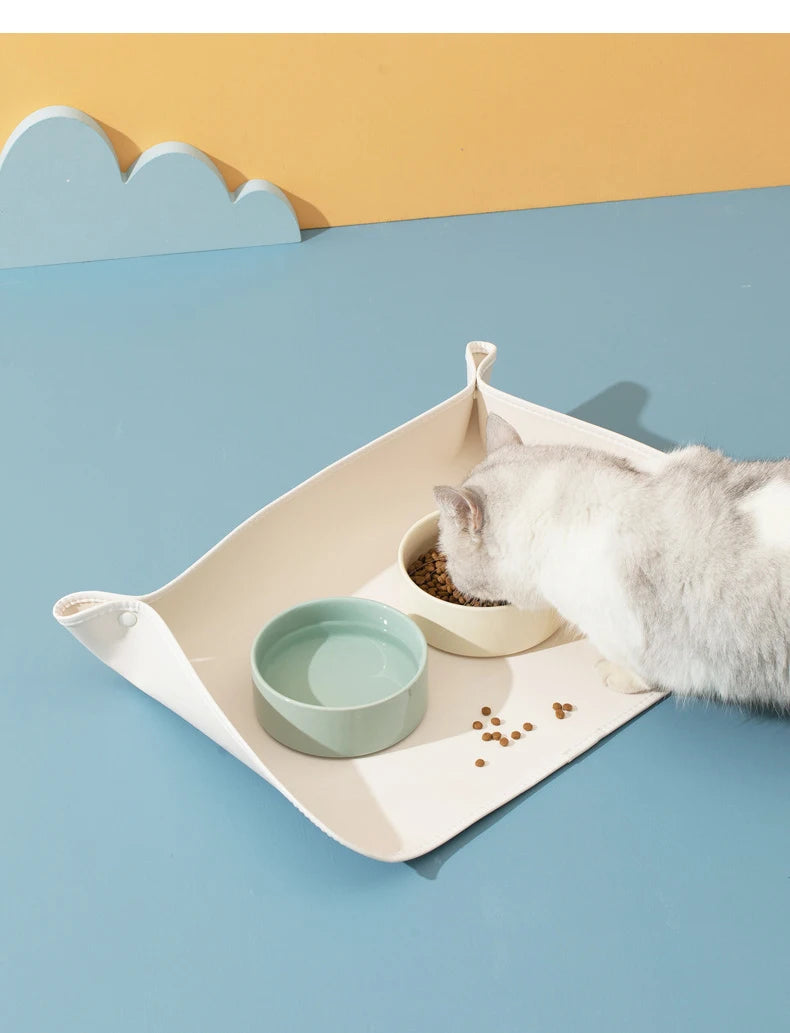 Napperon en cuir pour animaux de compagnie, tapis d'eau et de nourriture pour chiens et coussin de nourriture pour chat résistant à l'huile, tapis de bol antidérapant