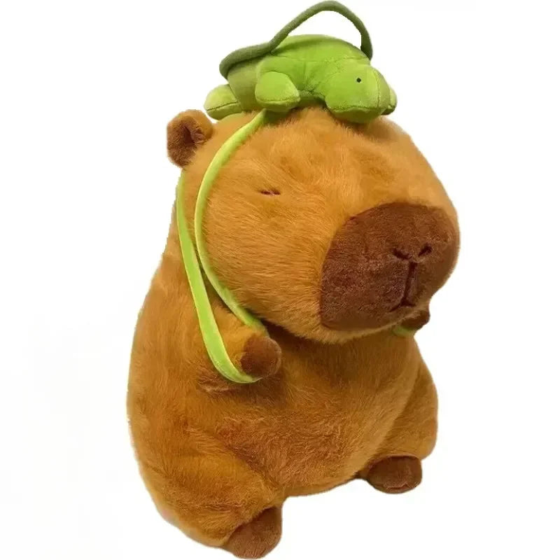 Capybara peluche avec sac à dos tortue Simulation Capibara Anime poupée moelleuse mignon animaux en peluche poupée cadeau de noël jouets pour enfants