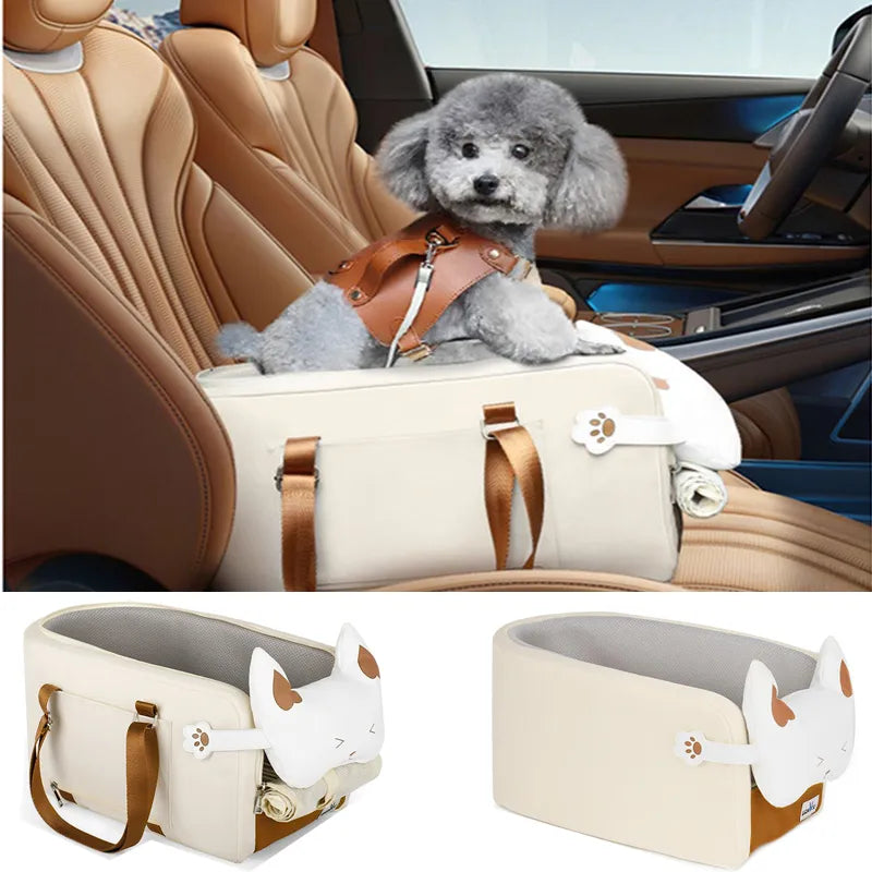 Asiento de coche para perros, asiento de coche antideslizante desmontable Central para cachorros, transportador portátil para mascotas para perros pequeños, gatos, bolsa de viaje de seguridad