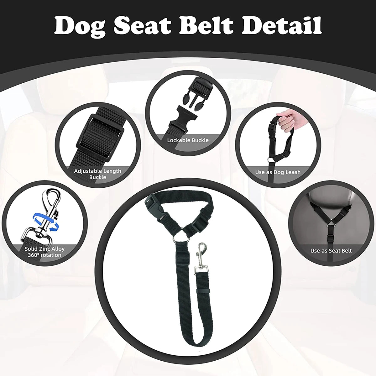 1pc Pet Dog And Cat Seat Belt, Car Headrest Restraint, Adjustable Safety Rope, Car Seat Belt