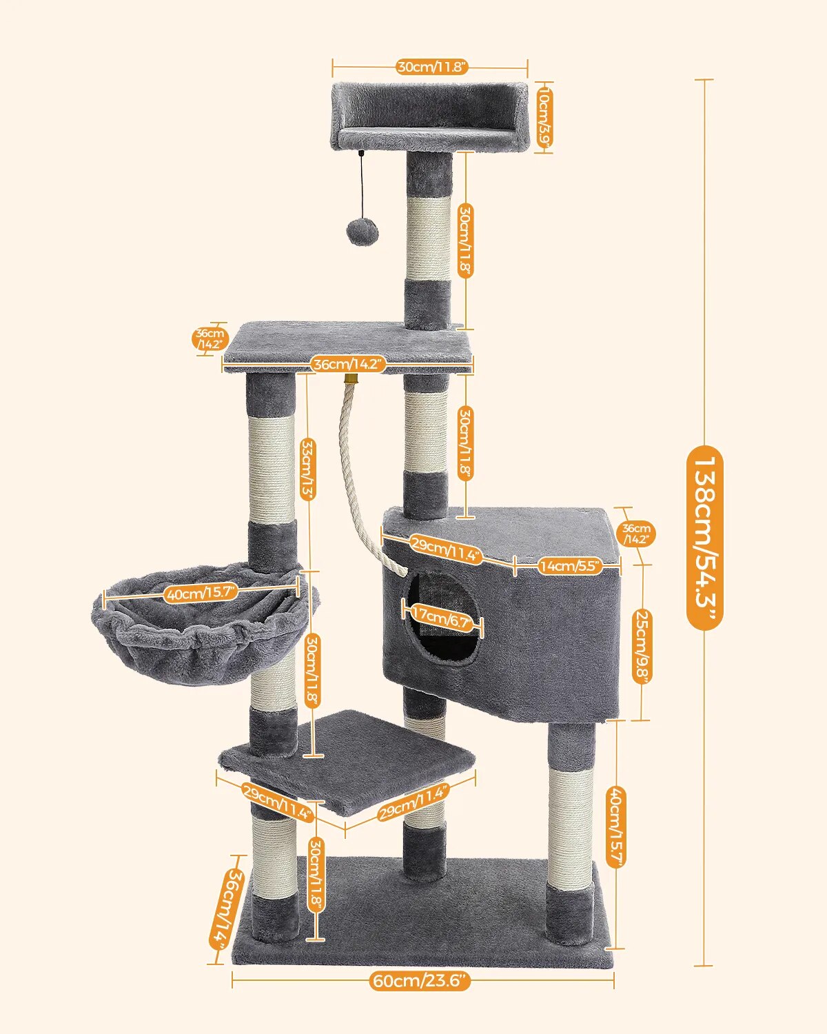 Juguetes de árbol para gatos, poste rascador para gatos, sisals naturales, torre de actividades para gatitos, soporte para condominio, muebles de lujo para gatos pequeños y medianos