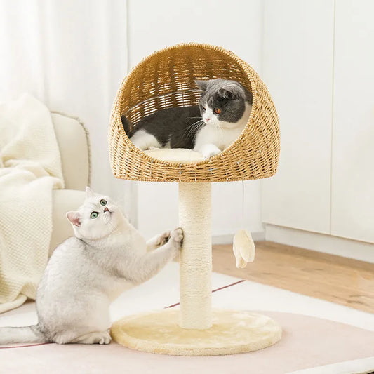 Árbol de escalada para rascar gatos, casa tejida de mimbre, trinquete de molienda para mascotas, poste rascador de Sisal, marco rascador para gatos, cama tipo nido, Juguetes