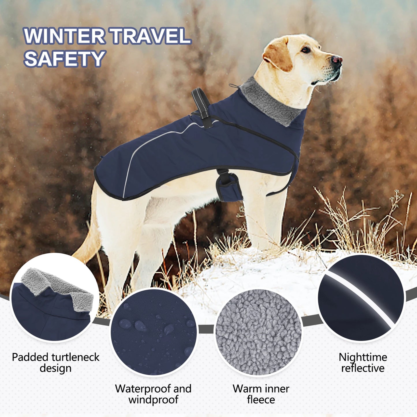 Winter Dog Clothes Jacket for Medium Large Dog Waterproof Warm Dog Coat Thicken Adjustable Safety Snow Pet Outdoor Jacket Hiking