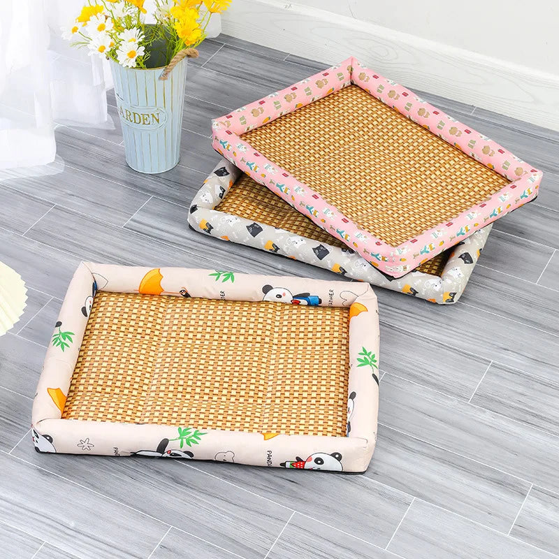 Tapis de lit en rotin tissé pour animaux de compagnie, canapé-lit, tapis rafraîchissant d'été pour petits chiens, chats, chatons, chiots, coussin