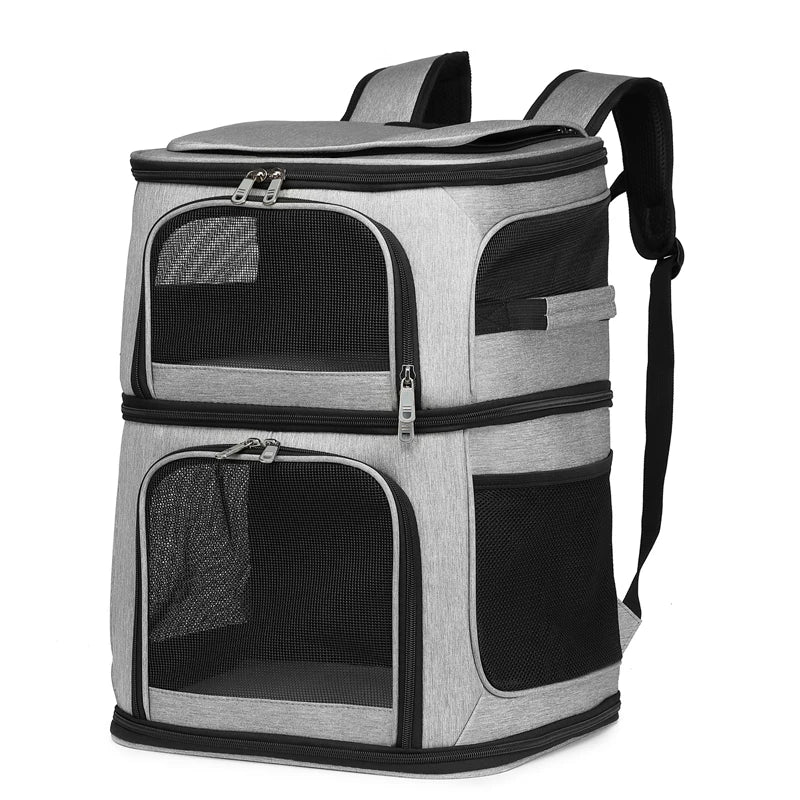 Nuevo diseño de cabina doble ventilada, portátil, gatos, perros, transportadores de viaje para caminar, duradero, expandible, mochila transportadora para mascotas