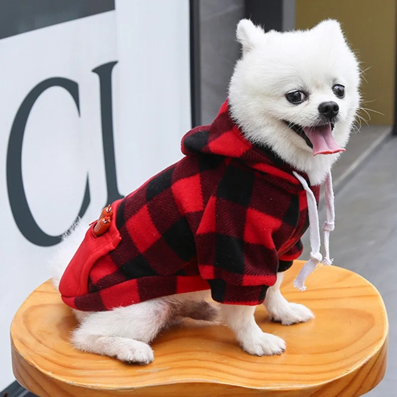 Veste à capuche chaude d'hiver pour chien, manteau à poches à carreaux, vêtements pour temps froid, vêtements pour animaux de compagnie de petite, moyenne et grande taille