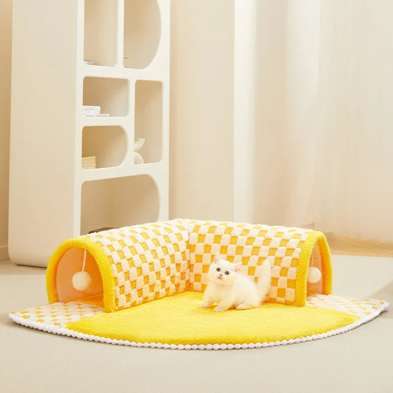 Nid Tunnel pour chat, lit chaud amovible et lavable, abri pour chat, maison fermée, tapis d'automne et d'hiver, fournitures pour animaux de compagnie, accessoires