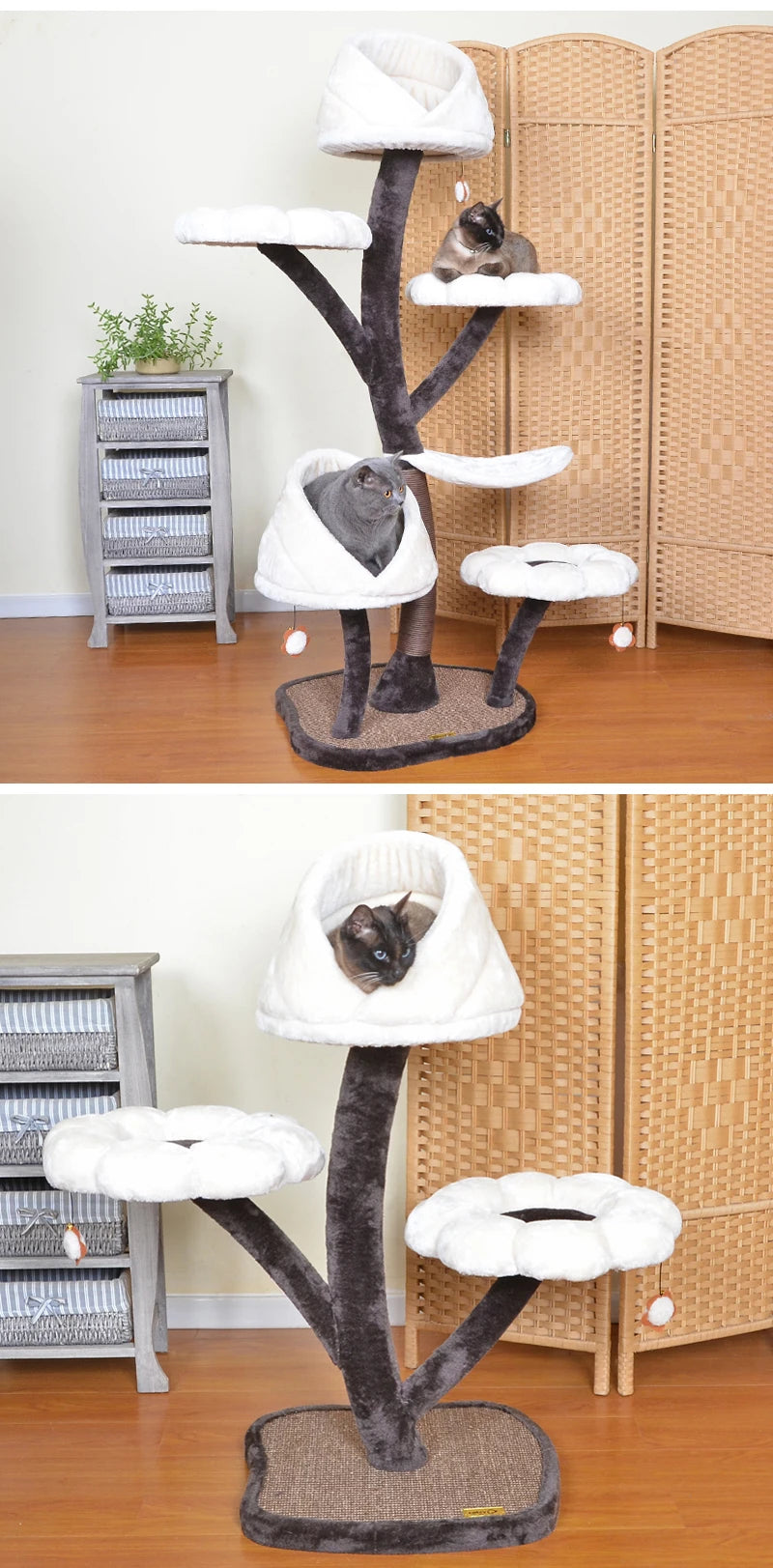 Torre de madera con árbol para gatos, suministros de entrenamiento para gatos, rascadores de torre para mascotas, interior, grande, suministros de ejercicio para mascotas, cama de juguete