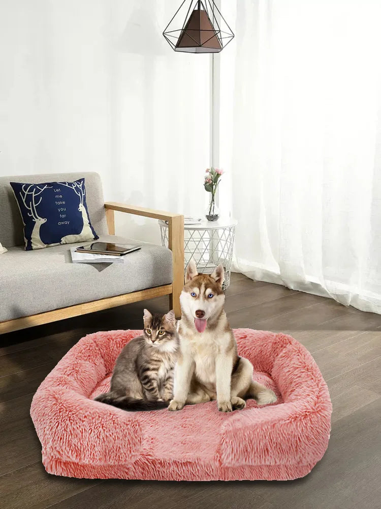 Dog Beds Four Season Plush Square Kennel Cat Mat Pet Kennel Pad Deep Sleep Dog Sofa Bed Pet Supplies Washable Removable Dog Mat