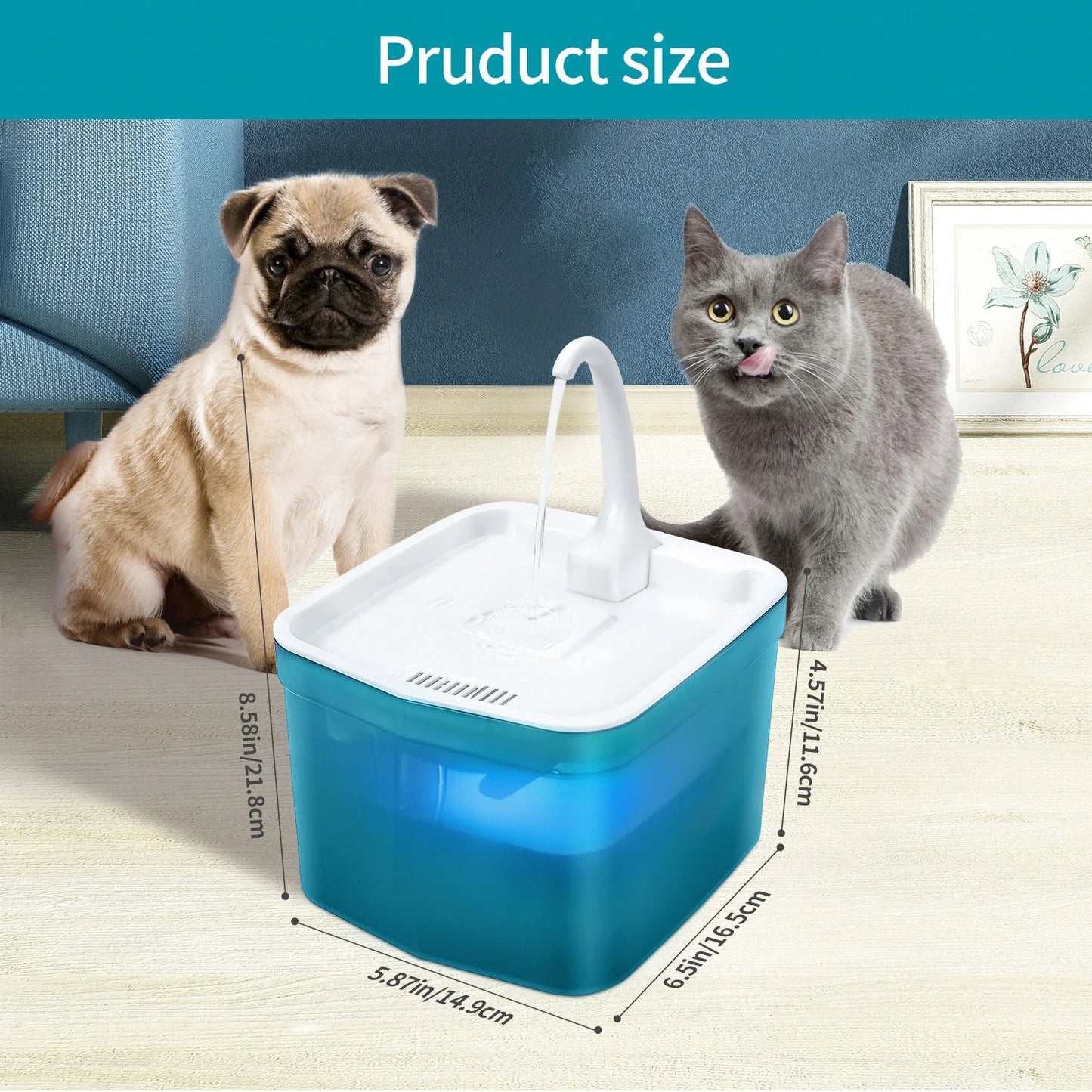 Automatic Cat Water Fountain With Infrared Motion Sensor LED Light Power Adapter Pet Feeder Bowl Drinking Dispenser Container