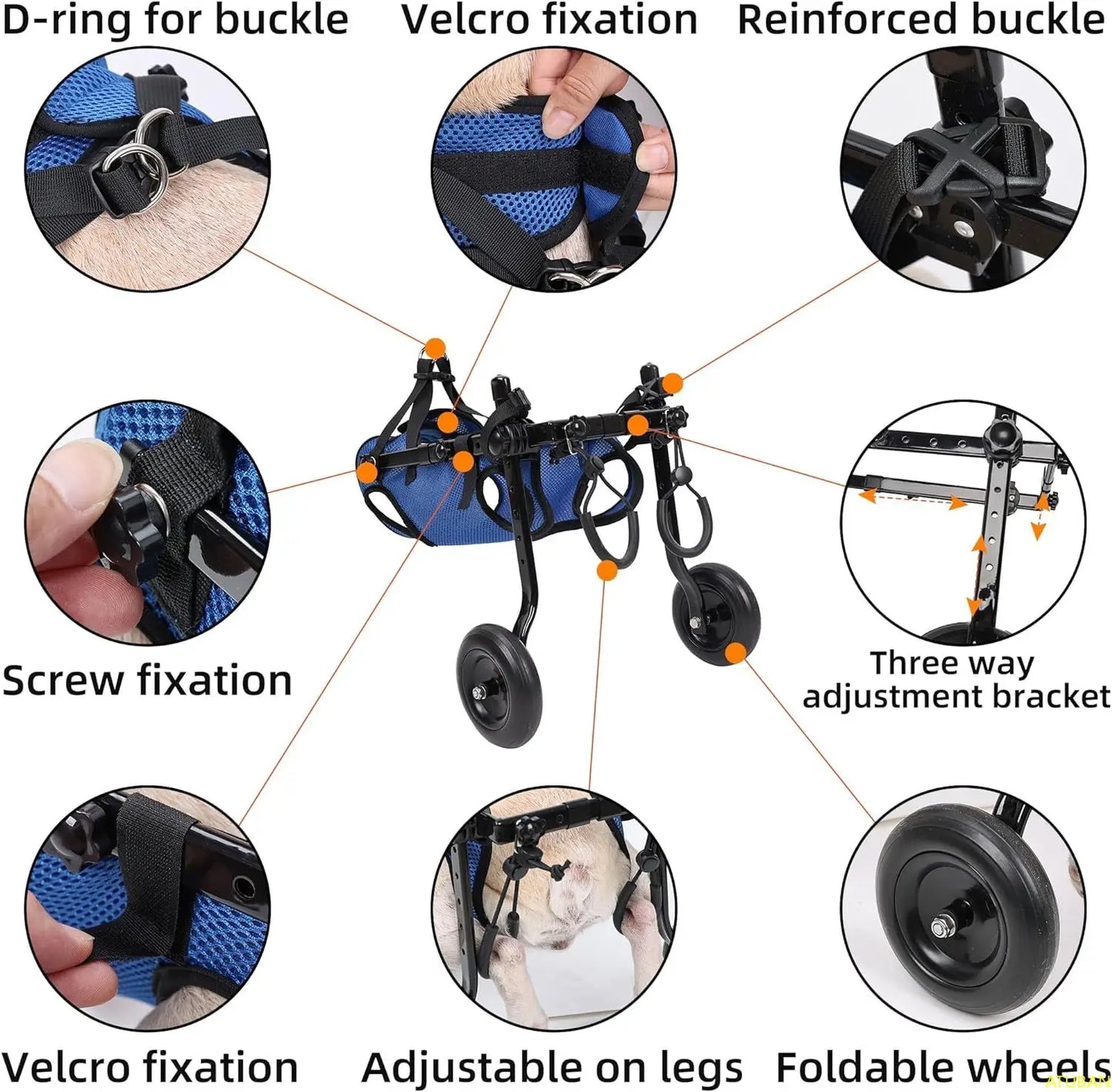 ATUBAN Fauteuil roulant pour petit chien, fauteuils roulants réglables pour chiens, aides à la mobilité pour animaux handicapés, convient aux animaux pesant de 8 à 20 livres