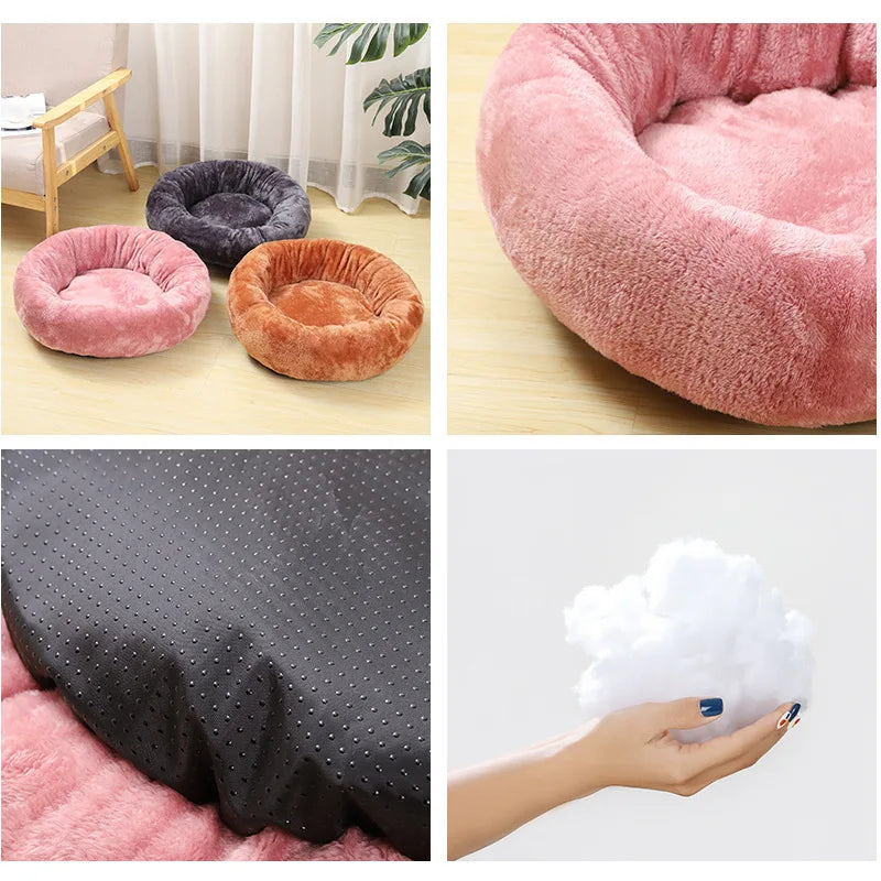 Cama para perros redonda lavable, cama para mascotas, invierno cálido, perrera de felpa para perros, esteras para gatos, cojín para cachorros, camas para perros y gatos grandes