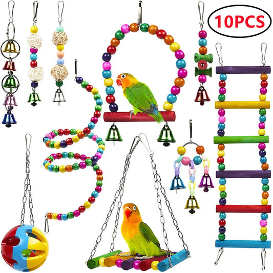 Combinación de juguetes para pájaros, columpio, juguetes de entrenamiento para masticar, hamaca colgante para loros pequeños, jaula para loros, campana, perca, juguetes con escalera