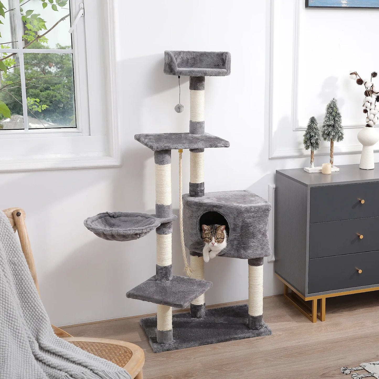 Juguetes de árbol para gatos, poste rascador para gatos, sisals naturales, torre de actividades para gatitos, soporte para condominio, muebles de lujo para gatos pequeños y medianos