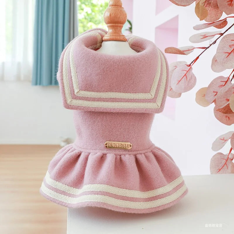 Ropa para mascotas, vestido de princesa dorado rosa cálido grueso para otoño e invierno, adecuado para perros pequeños y medianos, 1 ud.