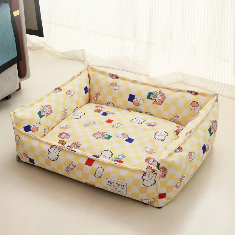 Bed for Dog Cat Pet Square Lattice Kennel Medium Small Dog Sofa Bed Cushion Pet Calming Dog Bed House Pet Supplies