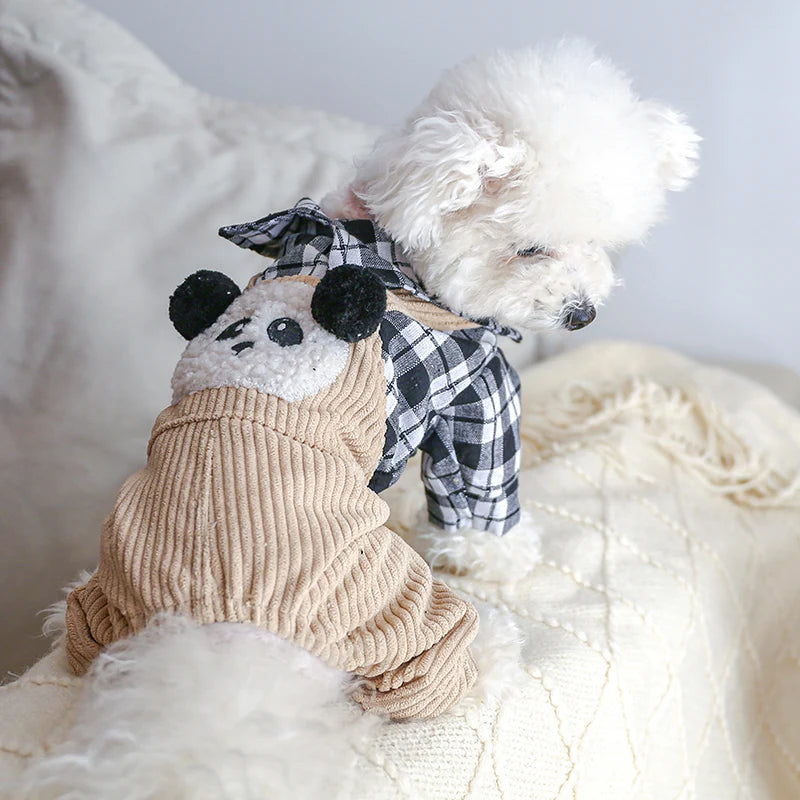 Vêtements pour animaux de compagnie, 1 pièce, pantalon à quatre pattes à carreaux noir et blanc, mignon Panda à bretelles, pour petits et moyens chiens, printemps et automne