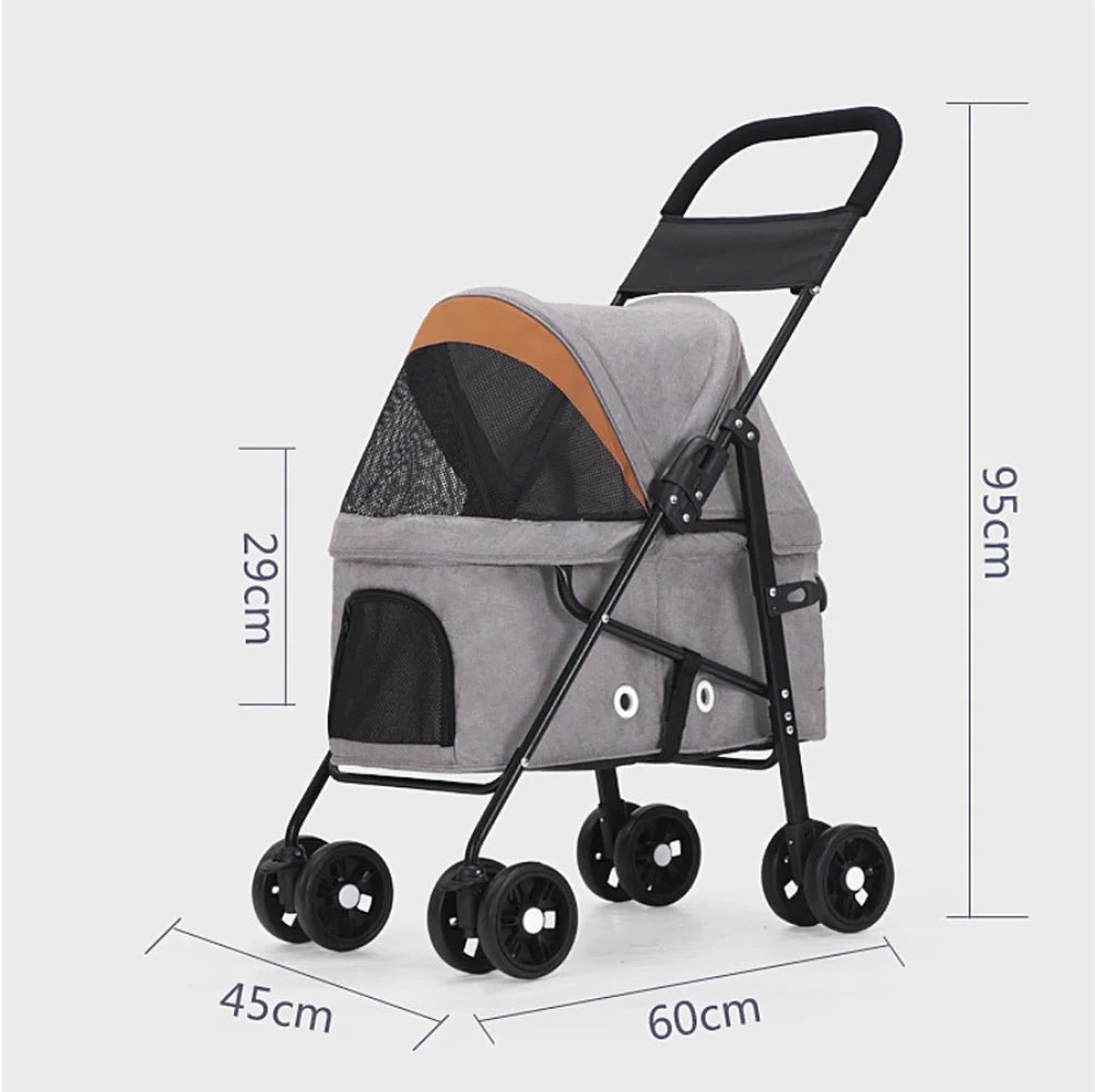 4 Wheel Lightweight Pet Stroller Outdoor Portable Foldable Pet Cart Breathable Dog Trolley Load Bearing 20kg Pet Carrier