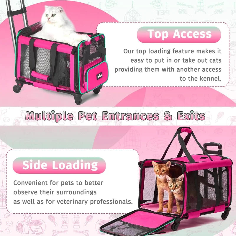 Airline Approved Pet Carrier with Wheels, Foldable Rolling Cat Dog Carrier  Cat Carrier Travel Bag for Cat Dog Under 20 lbs