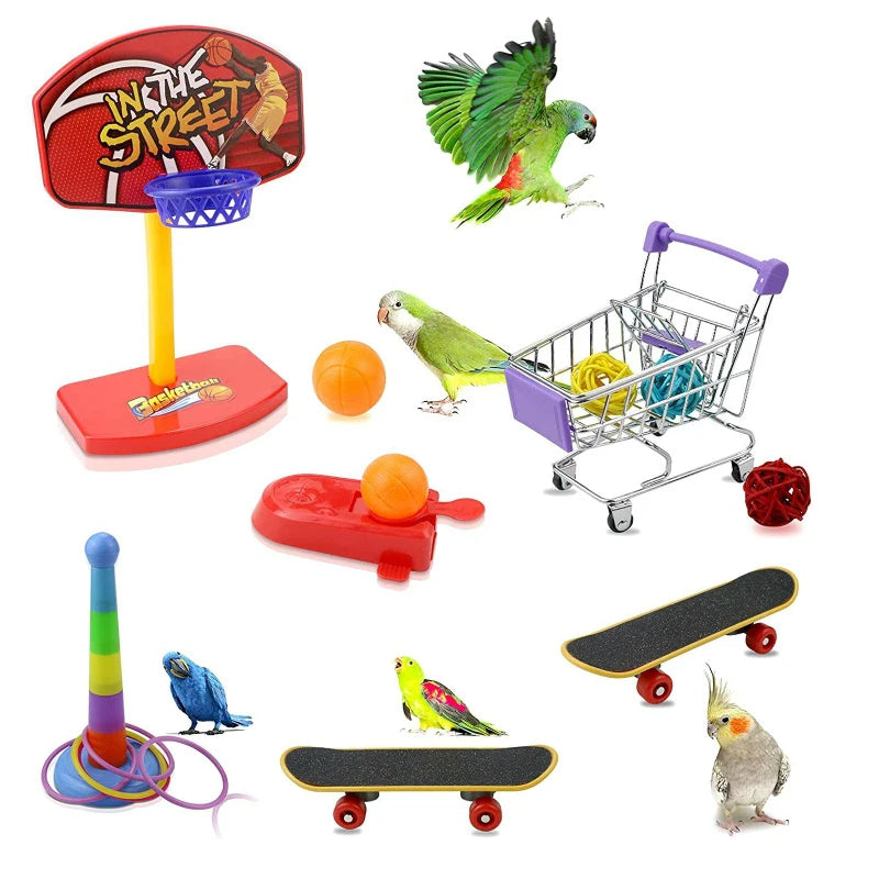 Bird Training Toy Supplies Basketball Stand Lovebird Shopping Cart Bird Toy Shoes Canary Skateboard Parrot Toy Accessories